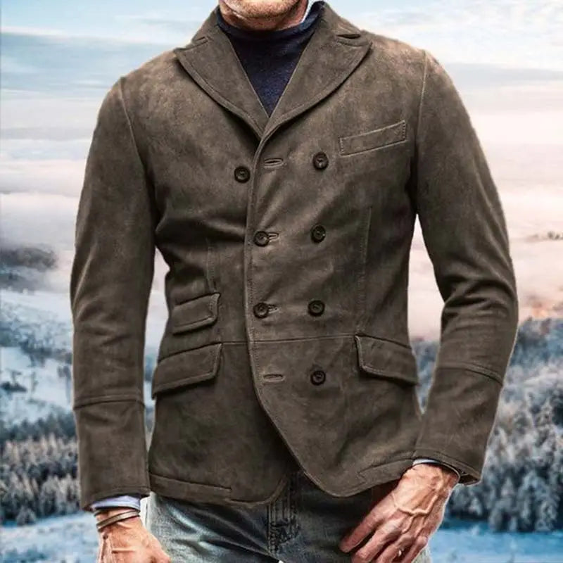 Chaqueta tipo blazer de ante para hombre de doble botonadura