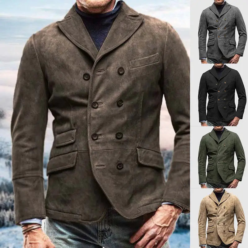 Chaqueta tipo blazer de ante para hombre de doble botonadura