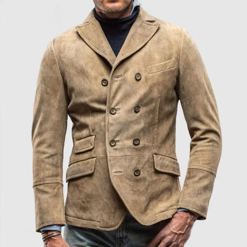 Chaqueta tipo blazer de ante para hombre de doble botonadura