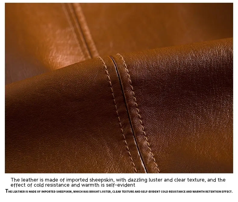 Men faux leather double-breasted blazer in rich brown imported sheepskin leather with a glossy finish and precise stitching.