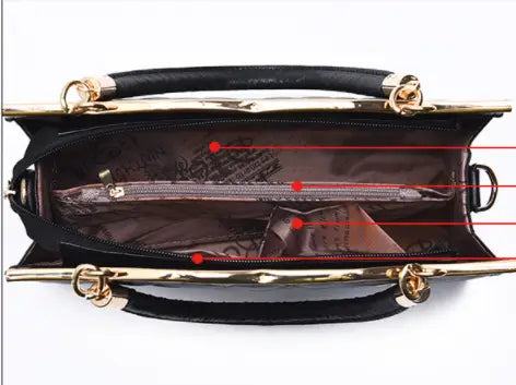 Black leather quilted bow crossbody handbag with gold-tone metal frame and handles and gold hardware.