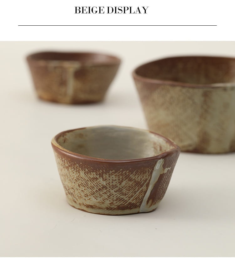 Handcrafted ceramic rice bowl with a textured earthy brown and beige glaze finish ideal for soup and rice.