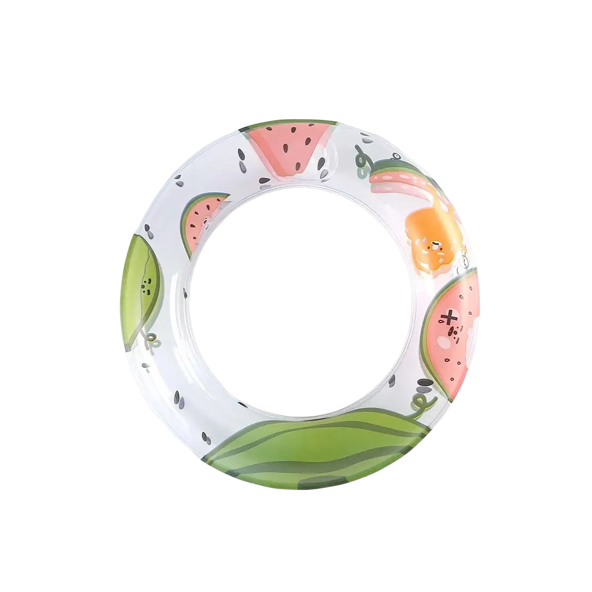 Clear plastic plate with playful watermelon peach and green melon leaf design for 17cm labubu doll summer bikini set