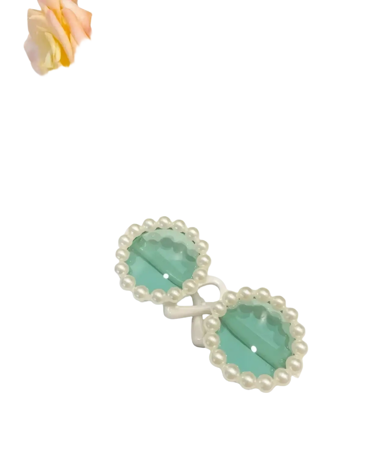 Pastel green mirrored sunglasses with delicate pearl-beaded frame for 17cm labubu doll summer bikini set