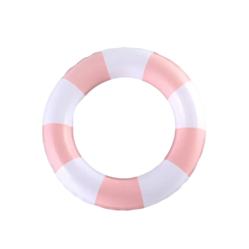 A pink and white striped inflatable life preserver ring for 17cm labubu doll summer bikini swimsuit set
