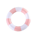 A pink and white striped inflatable life preserver ring for 17cm labubu doll summer bikini swimsuit set