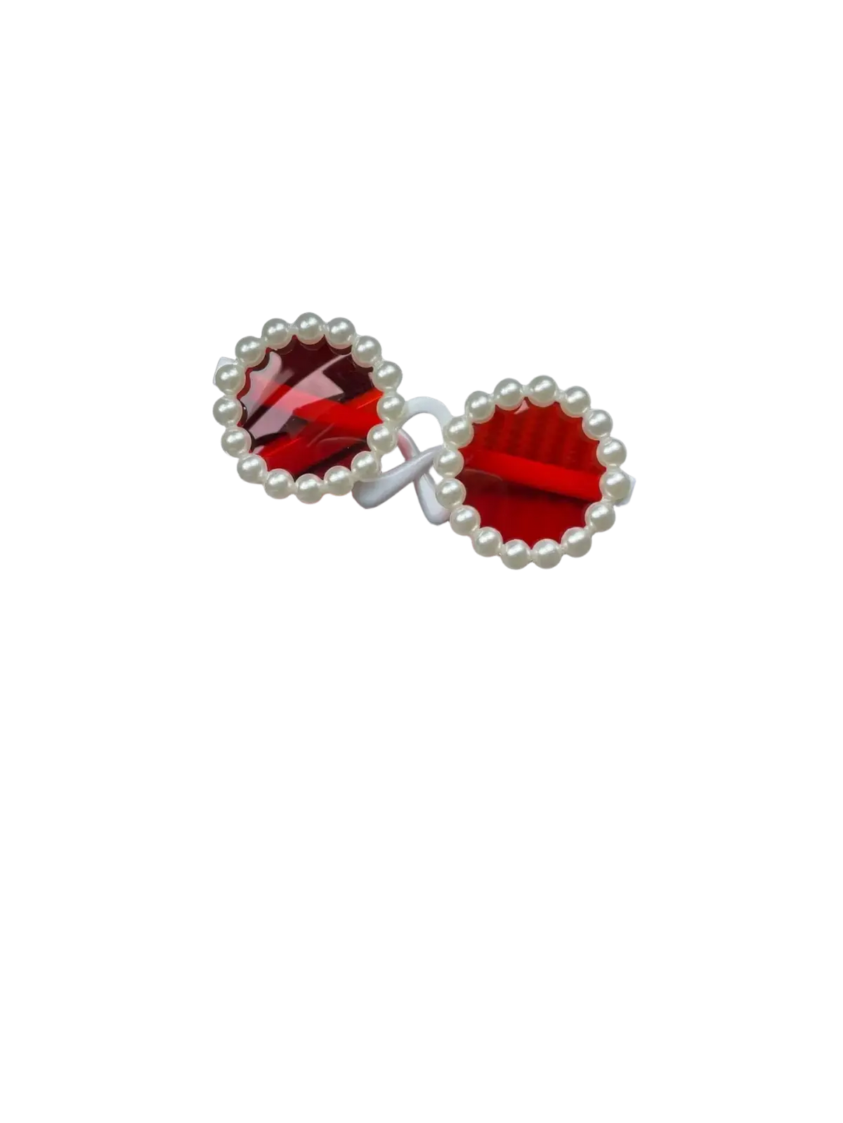 Red heart-shaped sunglasses with white pearl border for 17cm labubu doll summer bikini swimsuit set accessory