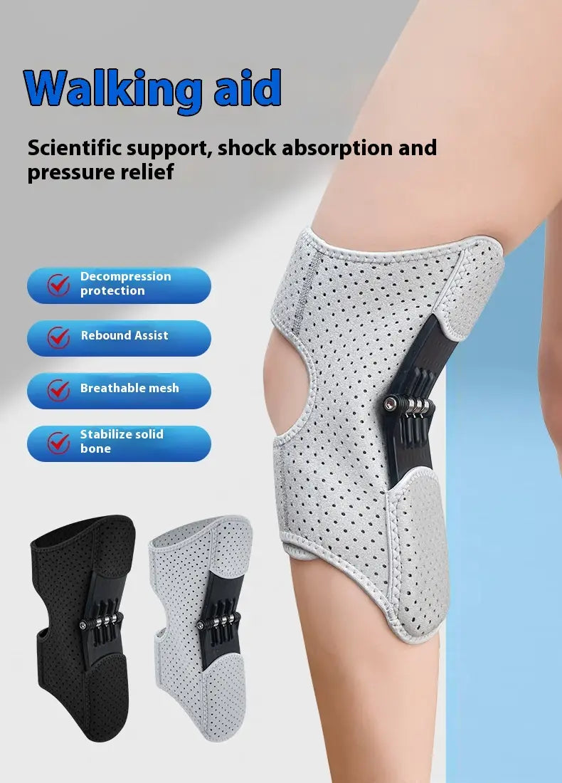 Manga o soporte para rodillera elevadora de malla perforada gris con mecanismo de bisagra ajustable negro, diseñado para trepar y correr.