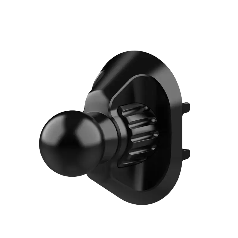 Black 17mm ball head with matte finish and textured grip ring for ball head base in car air vent mount