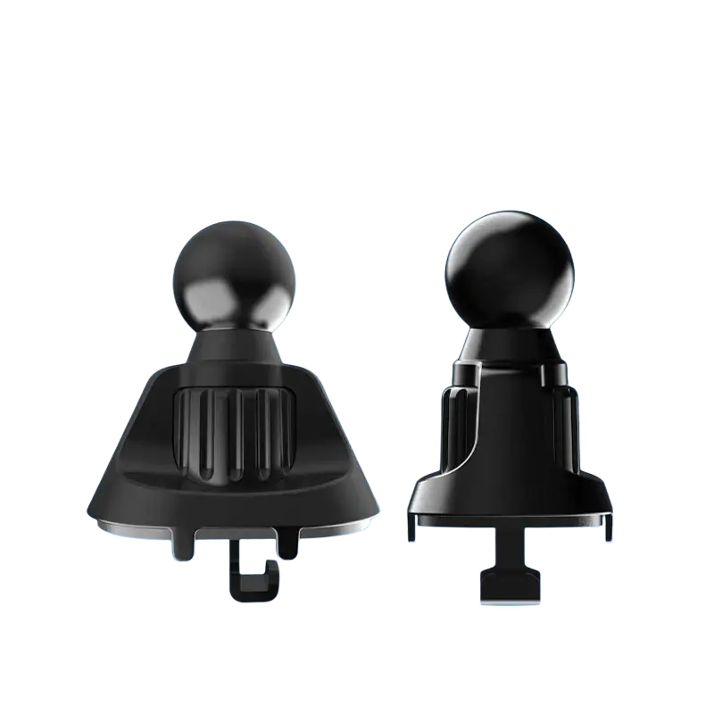 Black plastic 17mm ball head base with spherical top and textured base for car air vent mount