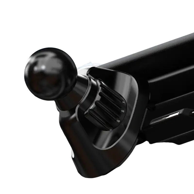 Black spherical 17mm ball head base for car air vent mount with adjustable clamp and textured grip surface
