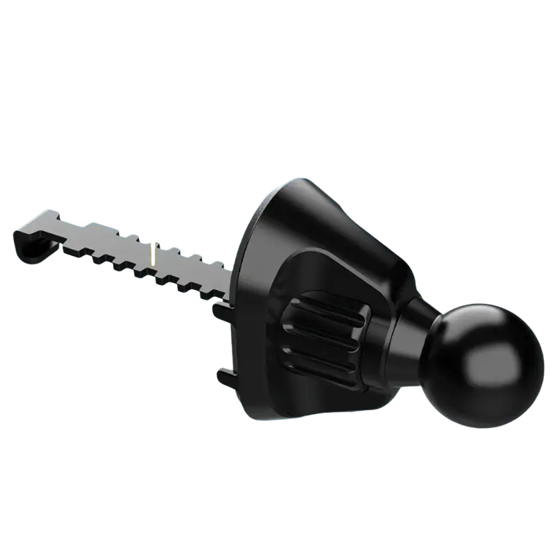 Black upgrade metal 17mm ball head base with adjustable 10mm to 35mm range and textured grip for car air vent mount