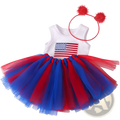 18-inch doll clothes usa malaysia flag tutu outfit with red and blue tutu dress and white sleeveless top with american flag patch