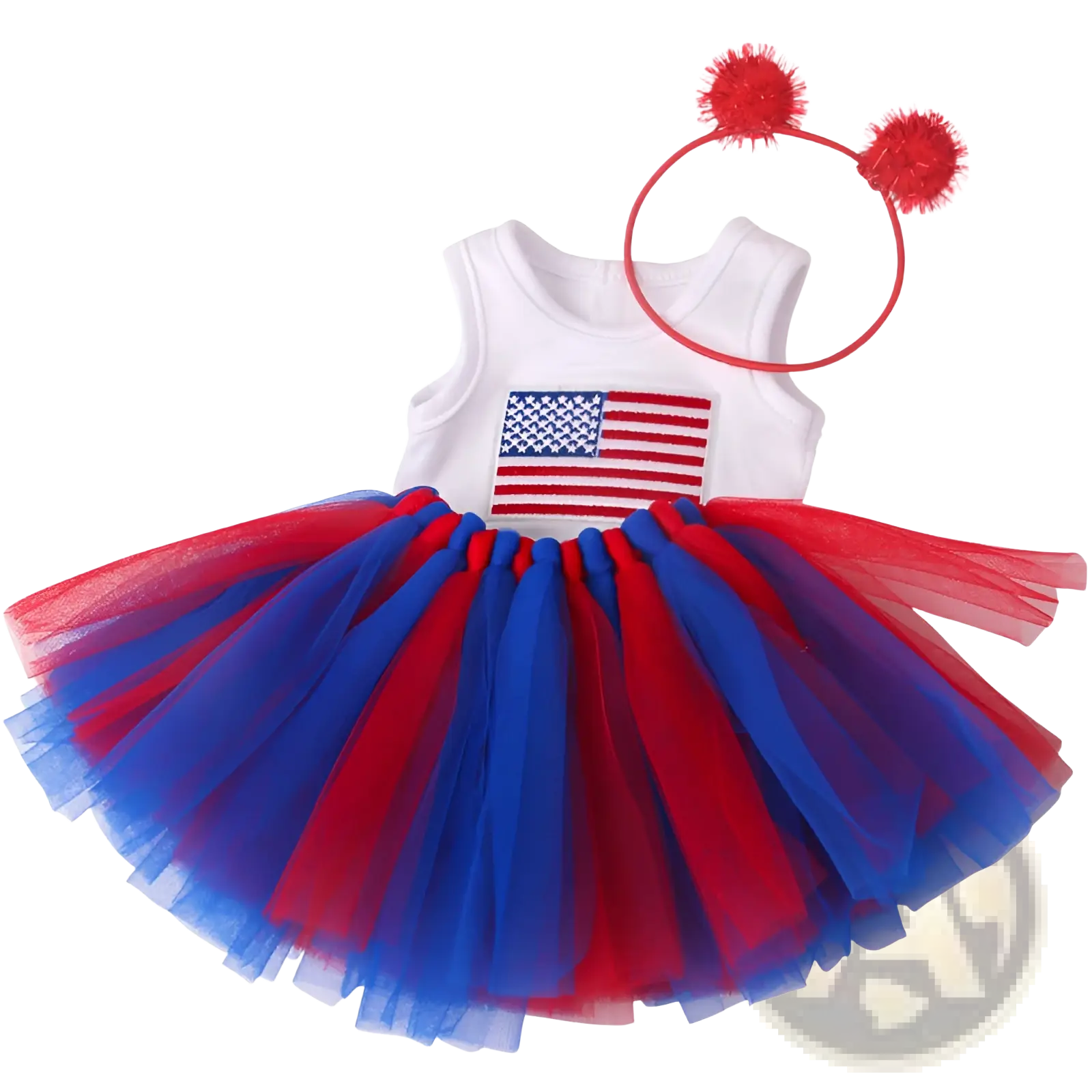 18-inch doll clothes usa malaysia flag tutu outfit with red and blue tutu dress and white sleeveless top with american flag patch