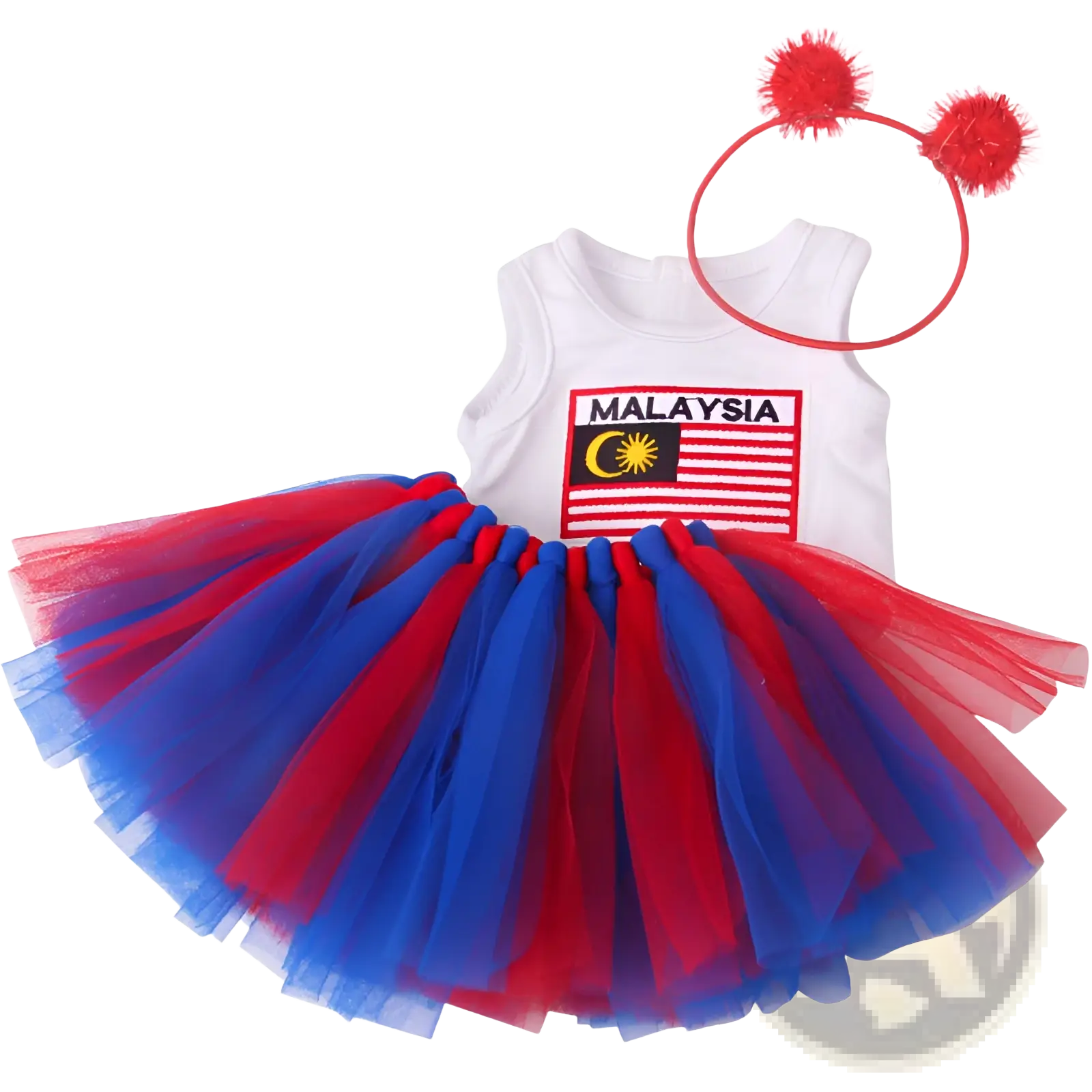18-inch doll clothes usa malaysia flag tutu outfit with white sleeveless top and red blue layered tulle skirt