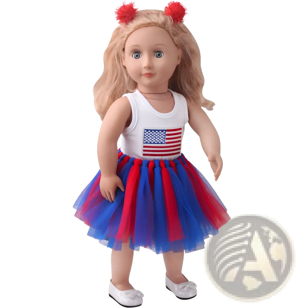 18-inch doll clothes usa malaysia flag tutu outfit with white tank top embroidered us in american flag theme