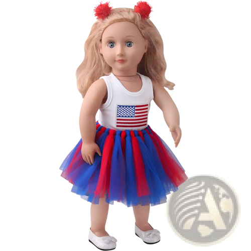 18-inch doll clothes usa malaysia flag tutu outfit with white tank top embroidered us in american flag theme