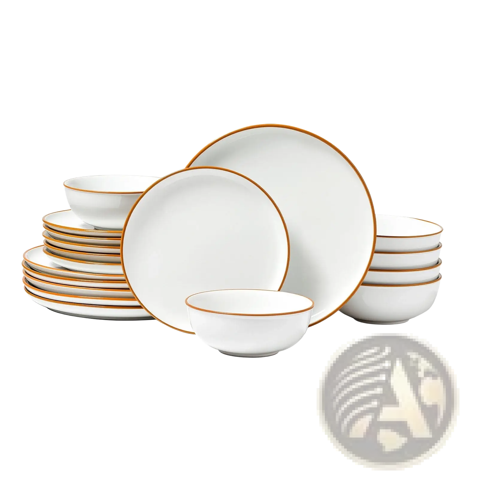 18 piece white ceramic dinnerware set with elegant gold rims showcasing a refined dining collection
