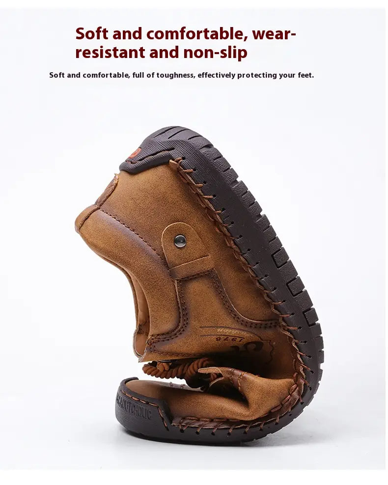 Herren-Lederschuhe im britischen Casual-Stil mit Schnürung aus Braun mit robustem gesticktem Design und langlebiger Gummisohle.