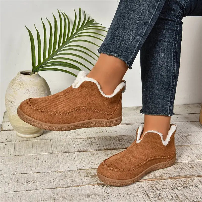 Women’s v Cut Plush Suede Ankle Snow Boots