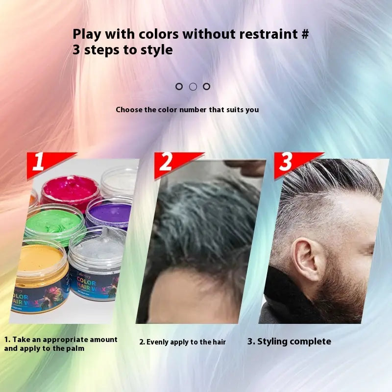 Mehrfarbiges glänzendes Haarfarb-Wachs-Styling in kleinen Gläsern mit blauen Etiketten mit dekorativen Motiven für starkes Halt-Hairstyling-Schlamm 120 g