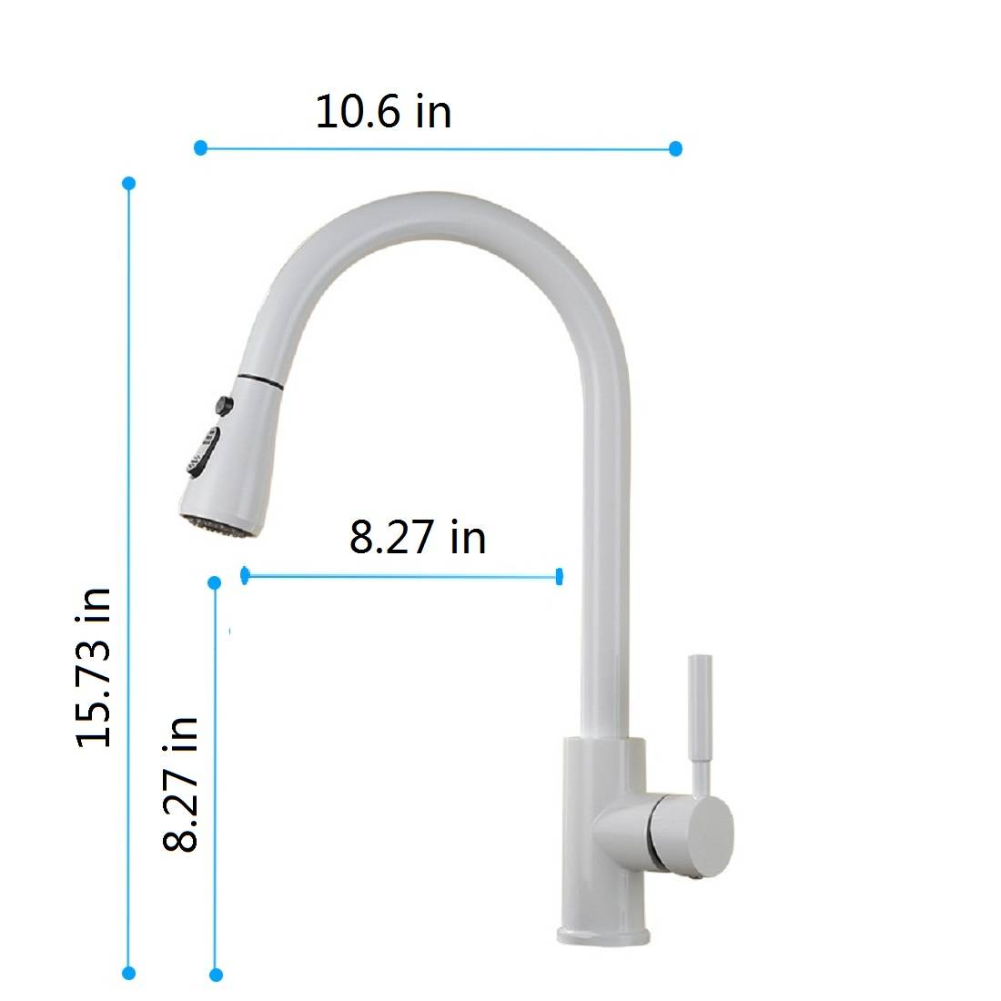 Robinet de cuisine blanc mat avec douchette escamotable, doté d’un bec courbé et d’une finition mate, pour une utilisation moderne en cuisine.