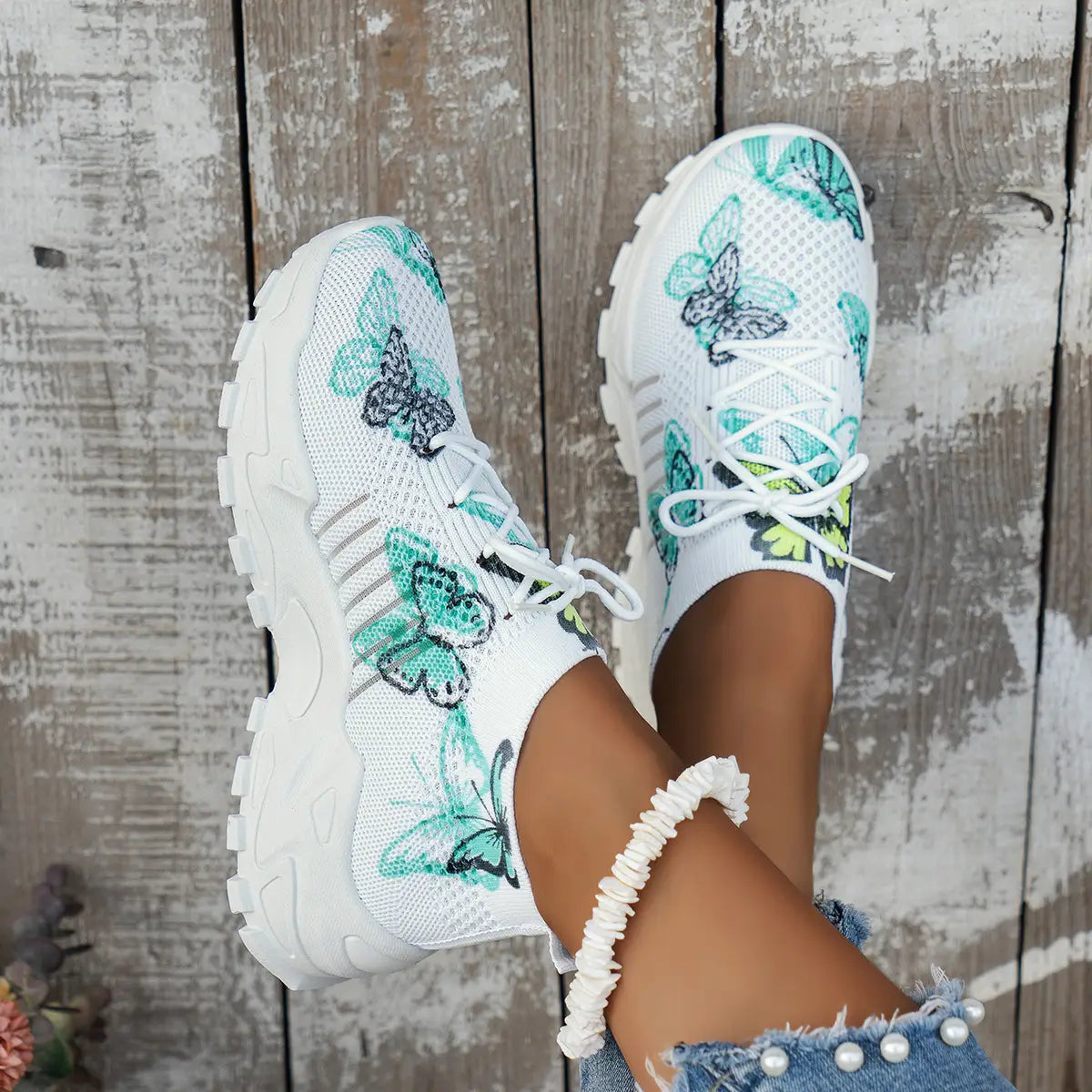Women’s Butterfly Print Mesh Breathable Running Sneakers