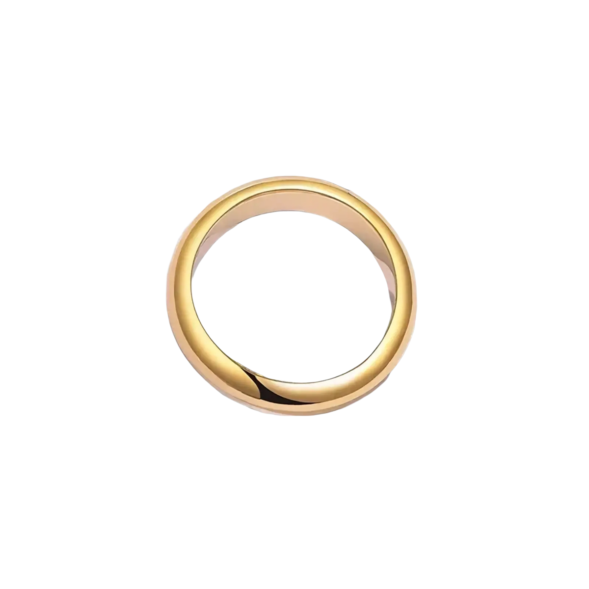 A sleek 18k gold 4mm wedding band with a smooth polished finish and subtle rounded edges for couples