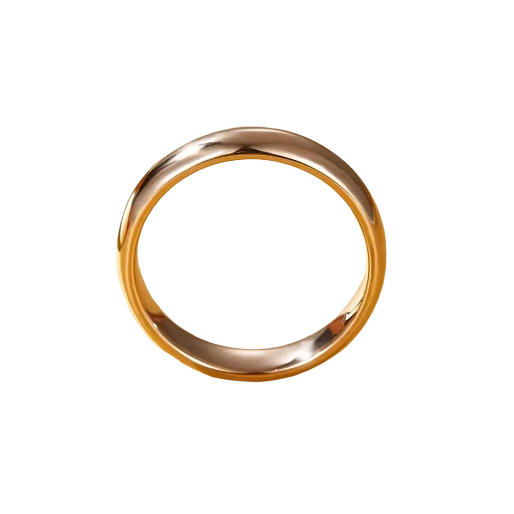 A sleek two-tone 18k gold 4mm wedding band with a polished smooth surface and classic rounded profile