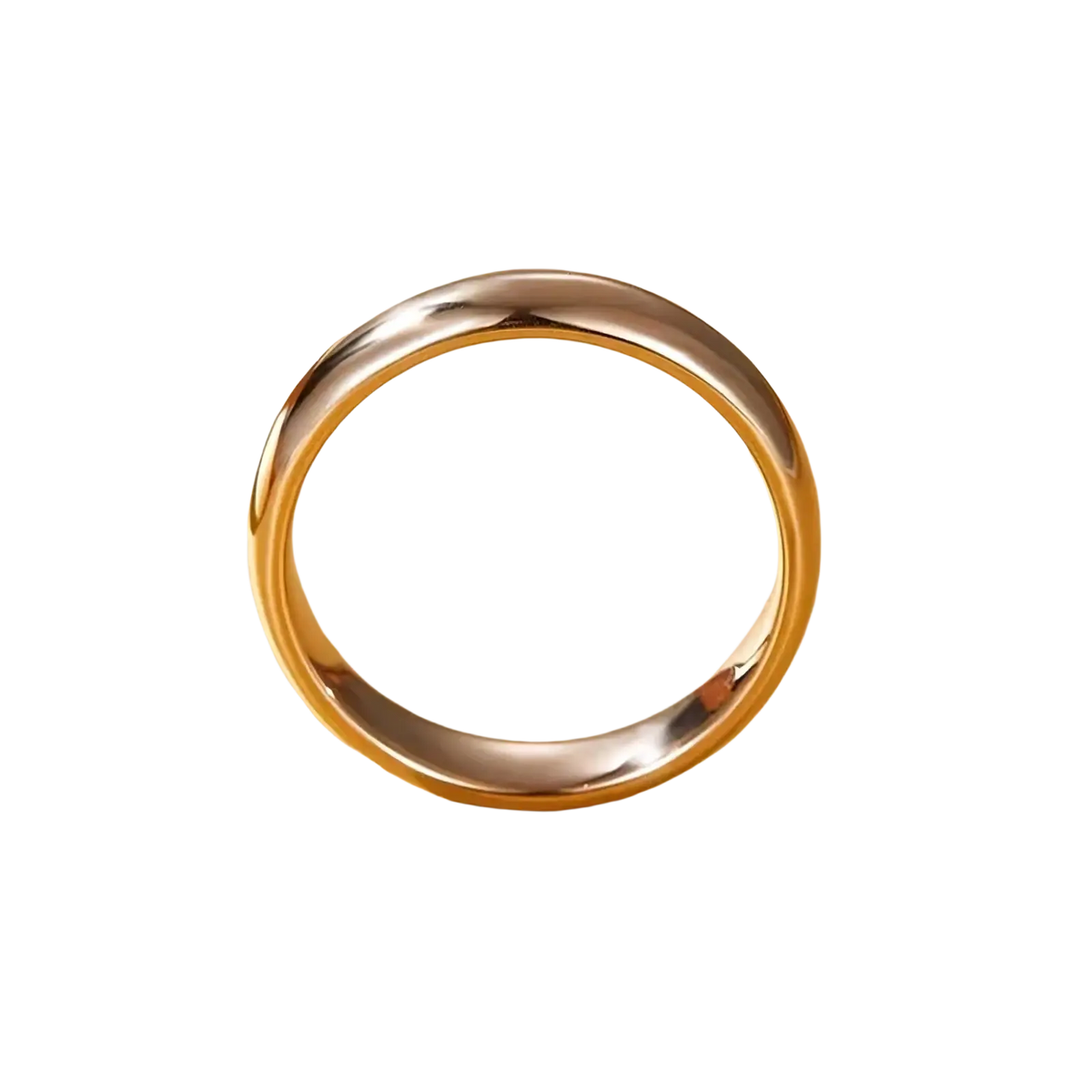 A sleek two-tone 18k gold 4mm wedding band with a polished smooth surface and classic rounded profile