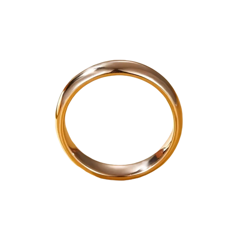 A sleek two-tone 18k gold 4mm wedding band with a polished smooth surface and classic rounded profile