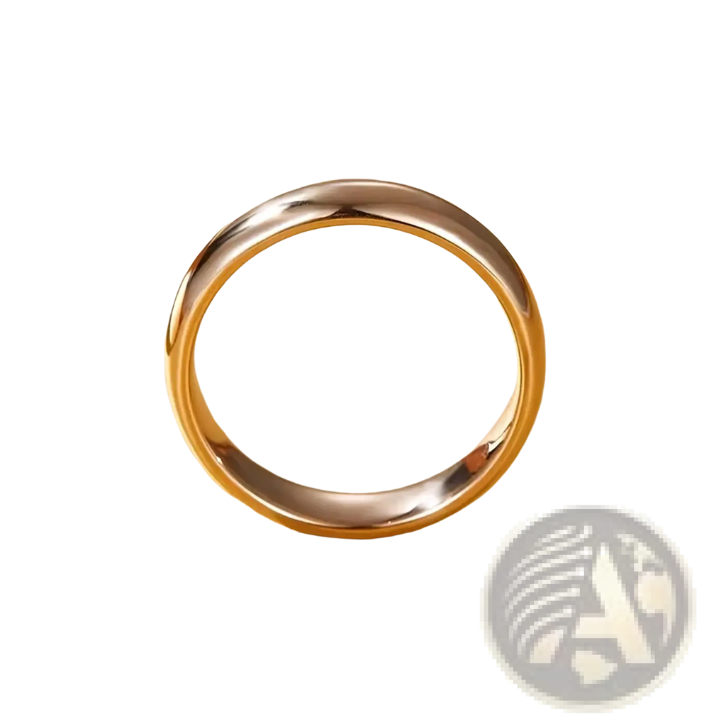 A sleek two-tone 18k gold 4mm wedding band with a polished smooth surface and classic rounded profile