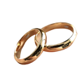 Two sleek polished 18k gold 4mm wedding band couple rings with smooth rounded design for weddings and engagements