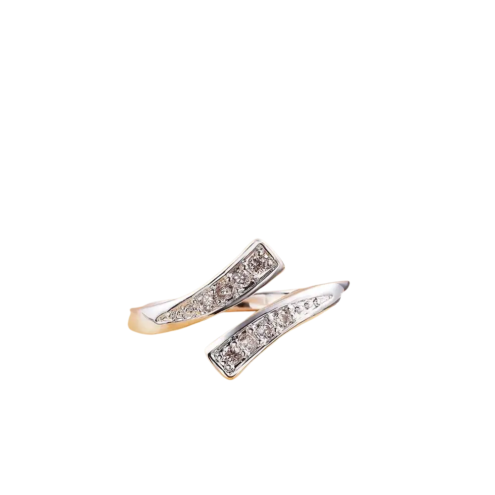 18k gold adjustable zircon ring for women featuring a silver curved rectangular band set with clear cubic zirconia stones