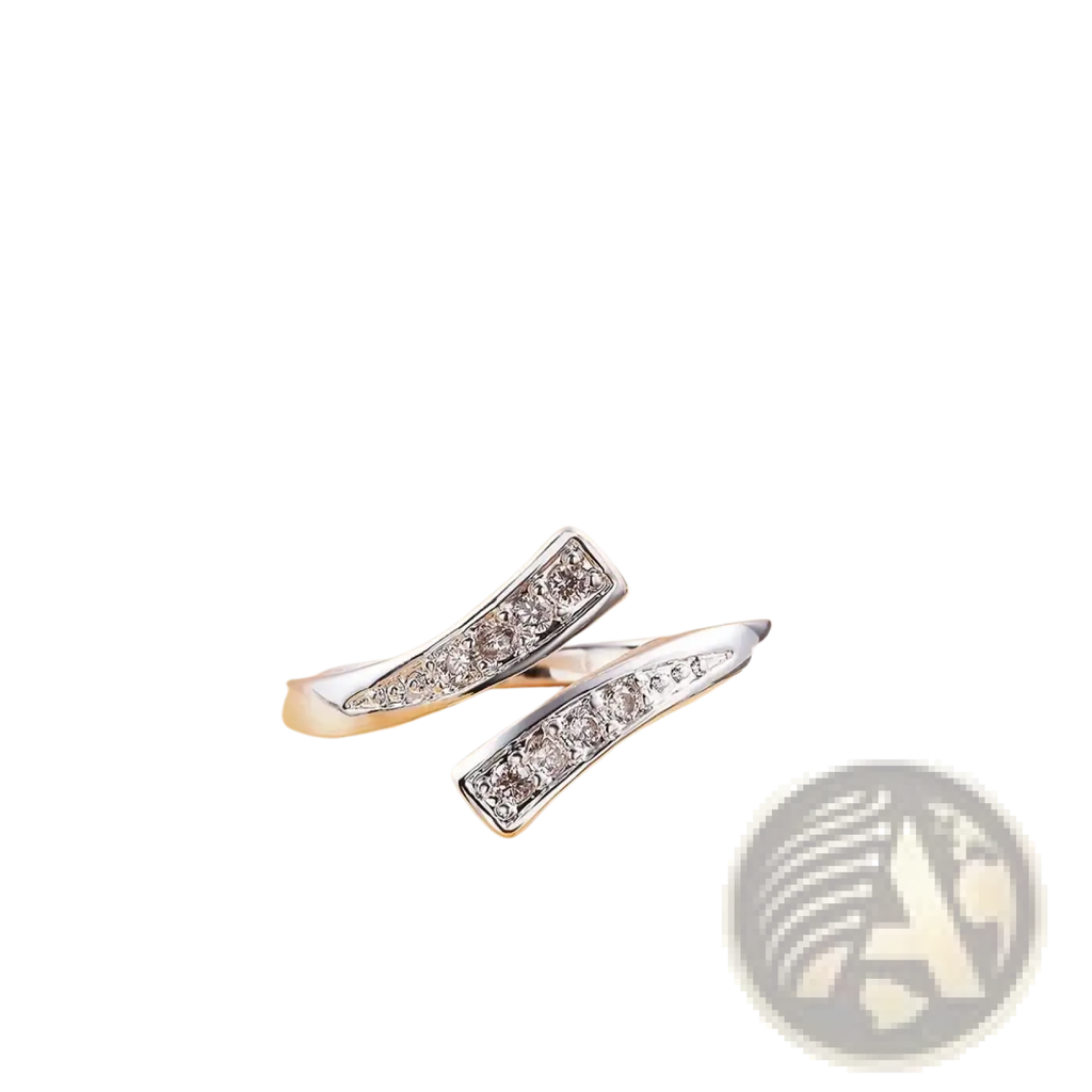 18k gold adjustable zircon ring for women featuring a silver curved rectangular band set with clear cubic zirconia stones