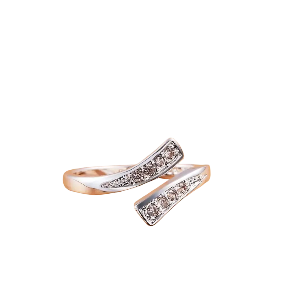 Silver open-ended ring with curved rectangular band set with clear cubic zirconia stones for women