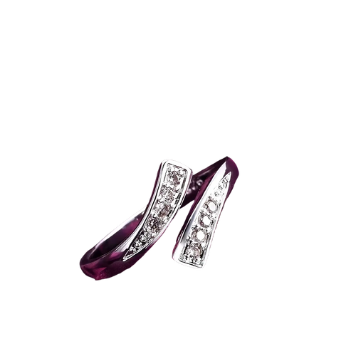 18k gold adjustable zircon ring for women with silver open-ended sleek design and sparkling clear stones