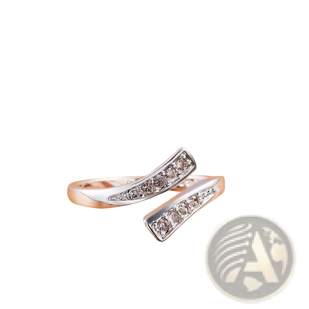 Silver open-ended ring with curved rectangular band set with clear cubic zirconia stones for women