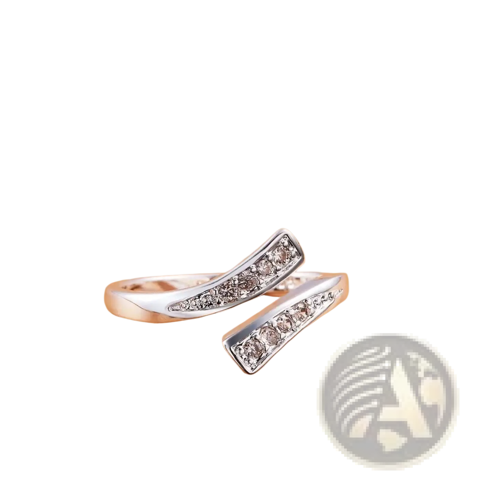 Silver open-ended ring with curved rectangular band set with clear cubic zirconia stones for women