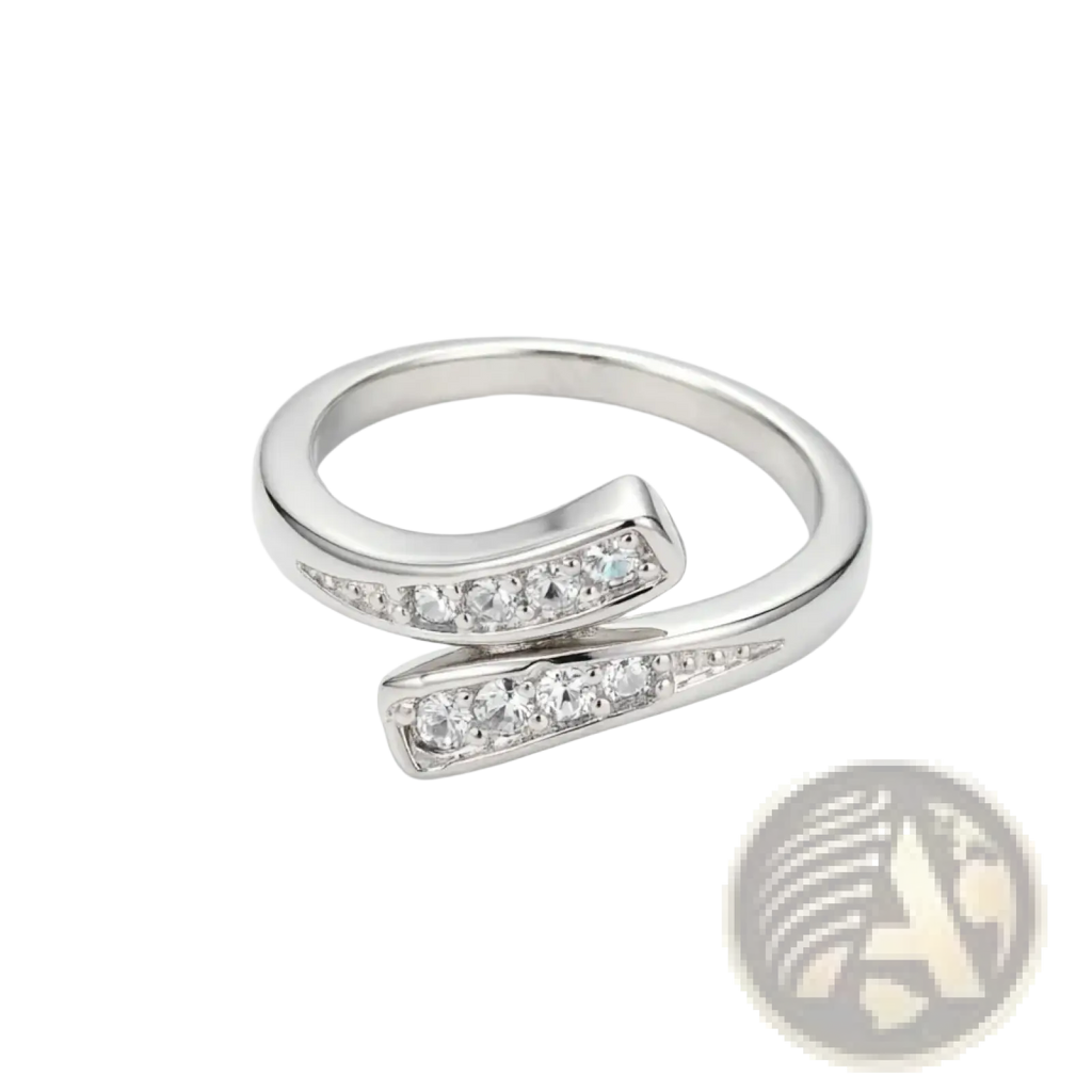 Zoralis 18k gold adjustable zircon ring for women with a sleek silver design and intersecting cubic zirconia bands