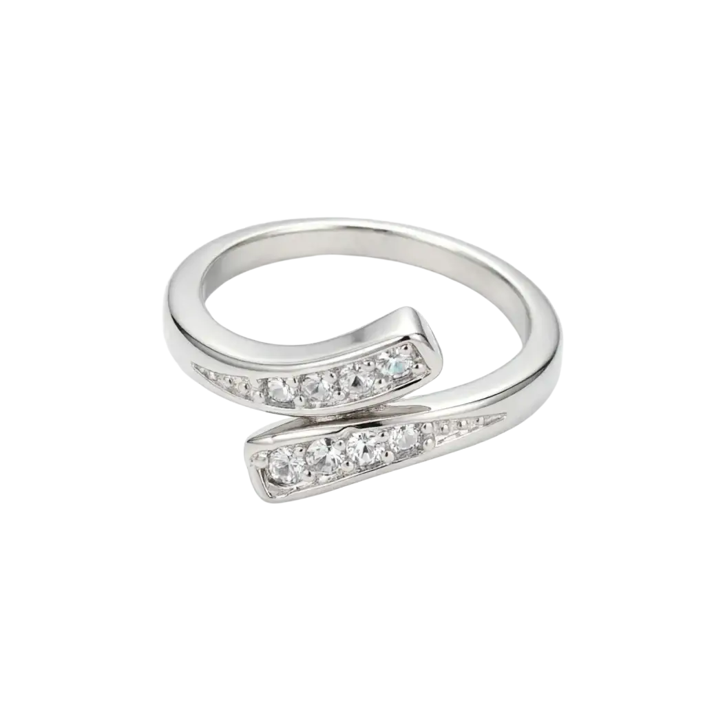 Zoralis 18k gold adjustable zircon ring for women with a sleek silver design and intersecting cubic zirconia bands