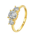 18k gold moissanite three stone ring with a 1.0ct central stone and two 0.3ct side stones in prong setting