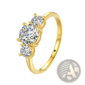 18k gold moissanite three stone ring with a 1.0ct central stone and two 0.3ct side stones in prong setting
