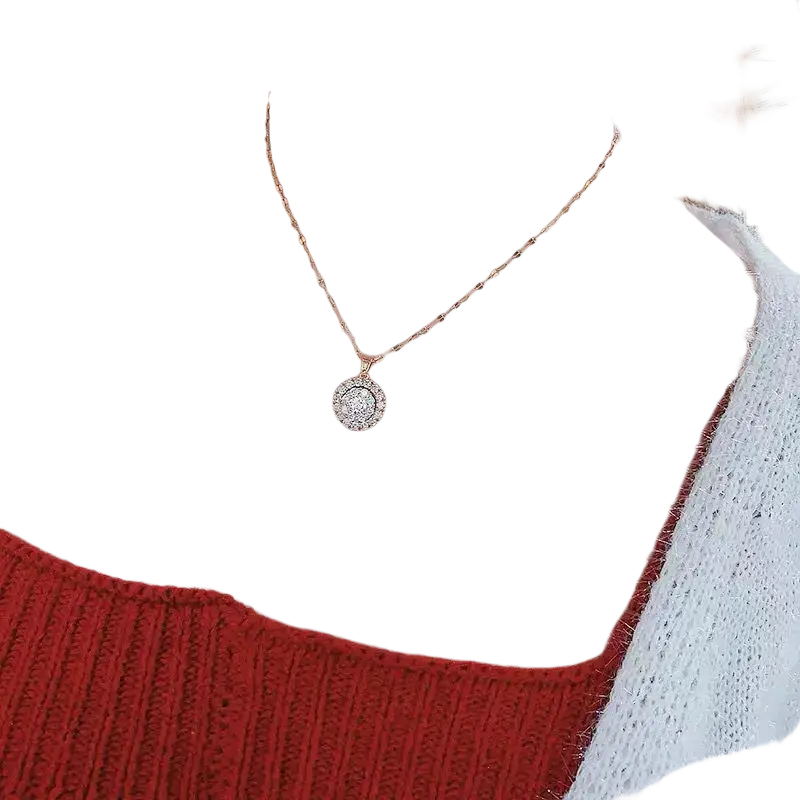 Delicate 18k gold necklace with a round sparkling diamond pendant for party engagement wedding occasions
