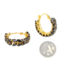 18k gold plated hoop earrings featuring a double row of faceted black marquise zircon stones