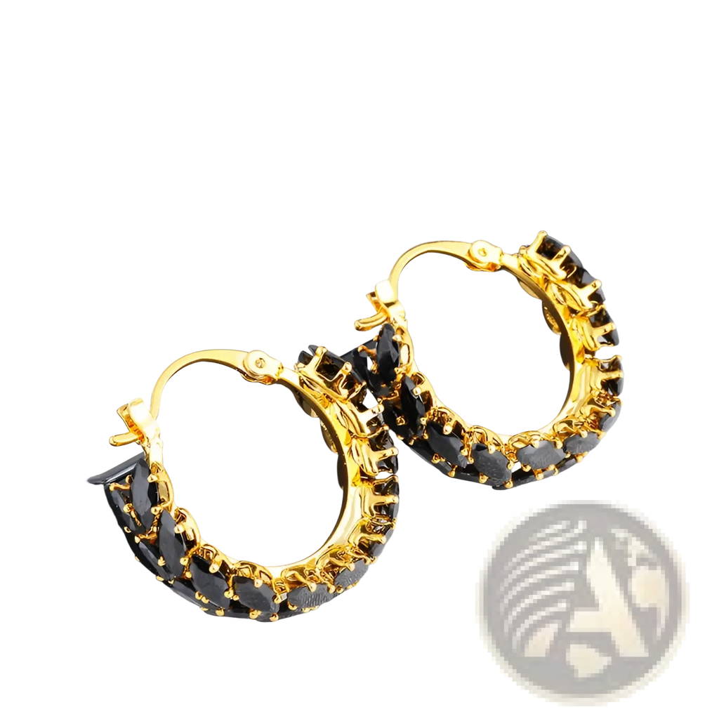 18k gold plated hoop earrings adorned with black marquise zircon stones for elegant wear
