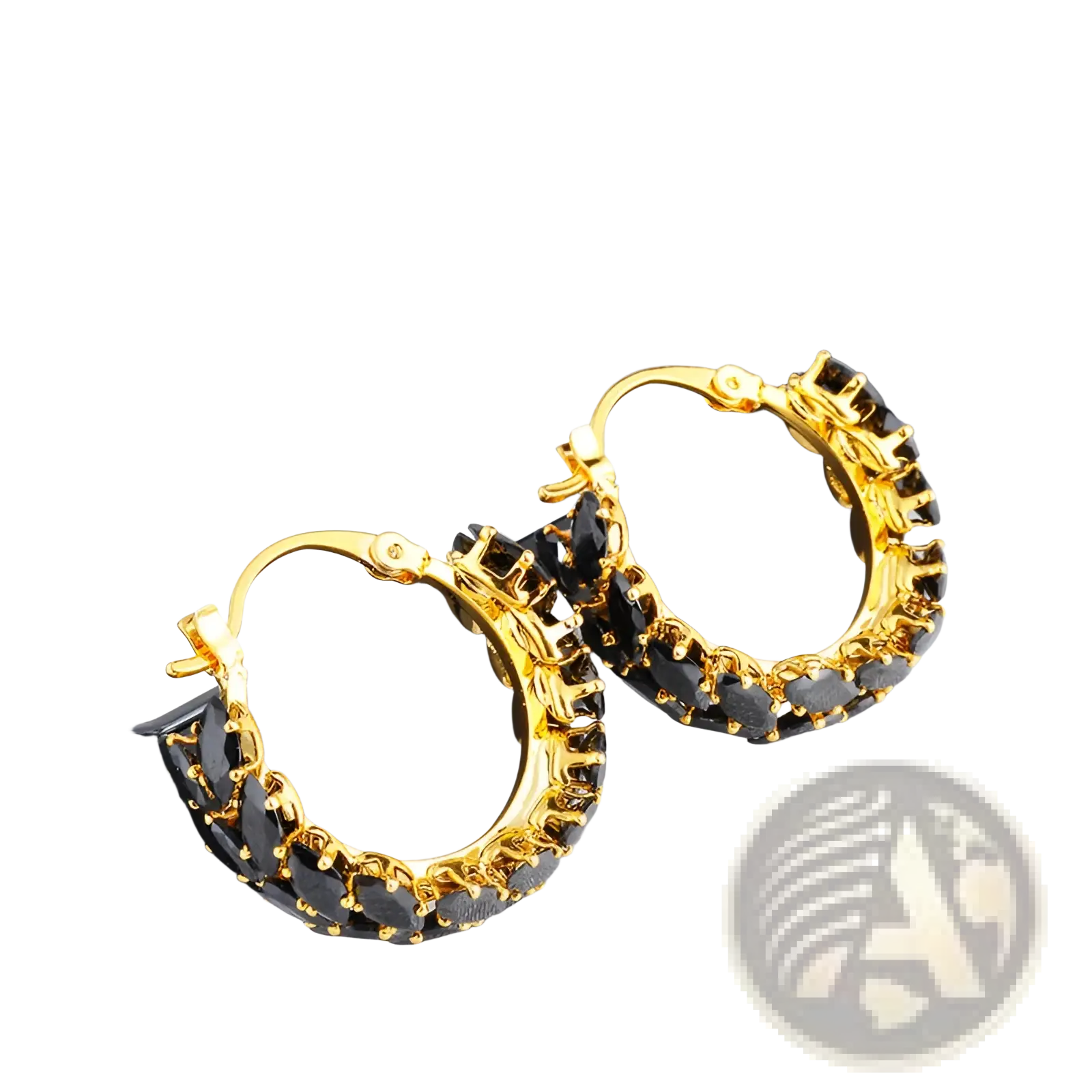 18k gold plated hoop earrings adorned with black marquise zircon stones for elegant wear