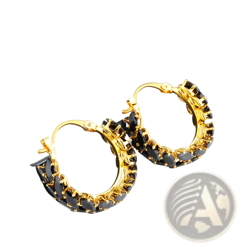 18k gold plated hoop earrings adorned with black marquise zircon stones for elegant wear