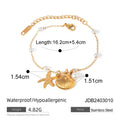 18k gold plated pearl shell and starfish charm anklet with gold-toned stainless steel chain and freshwater pearls