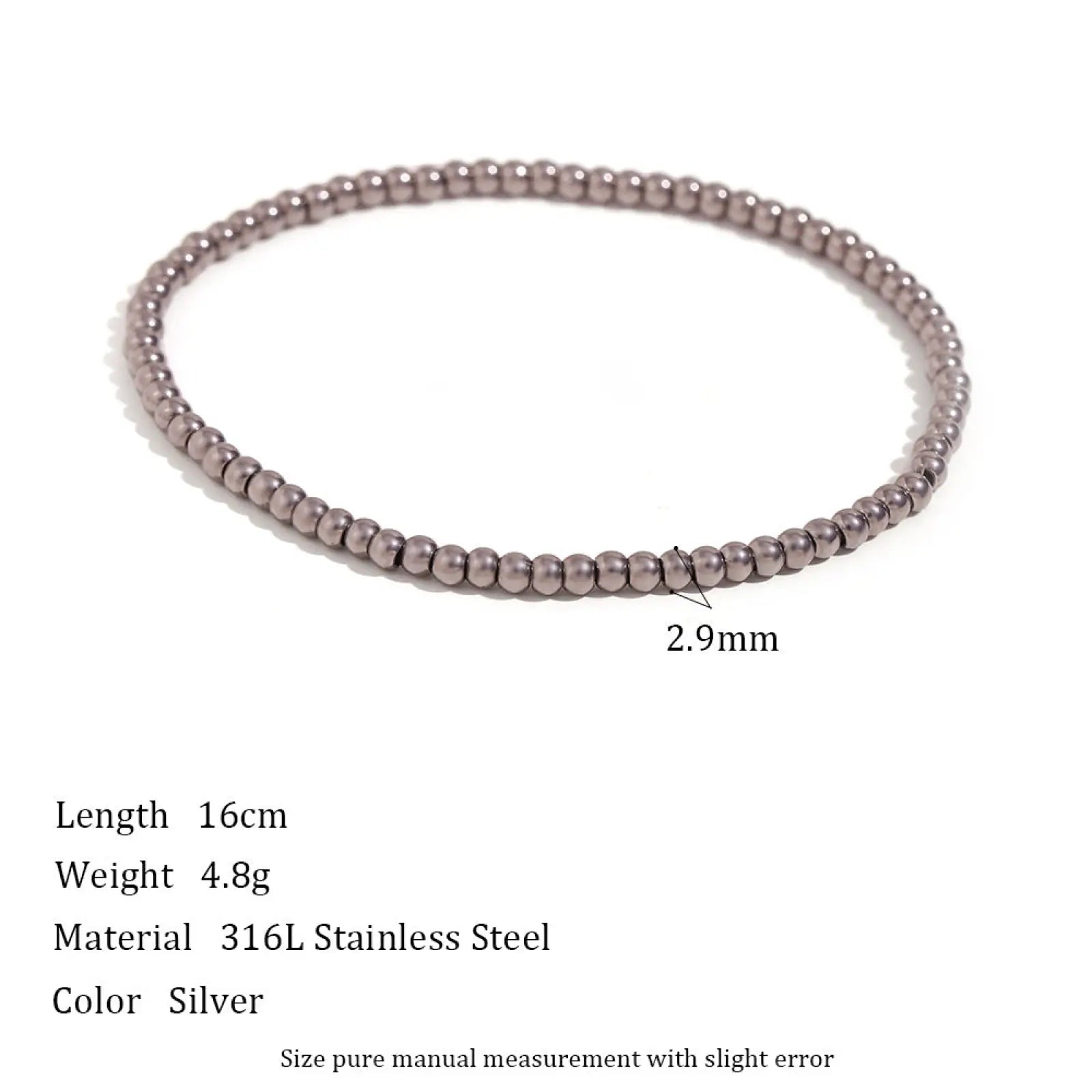 18k gold plated elastic bead bracelet with silver 316l stainless steel uniformly sized spherical beads